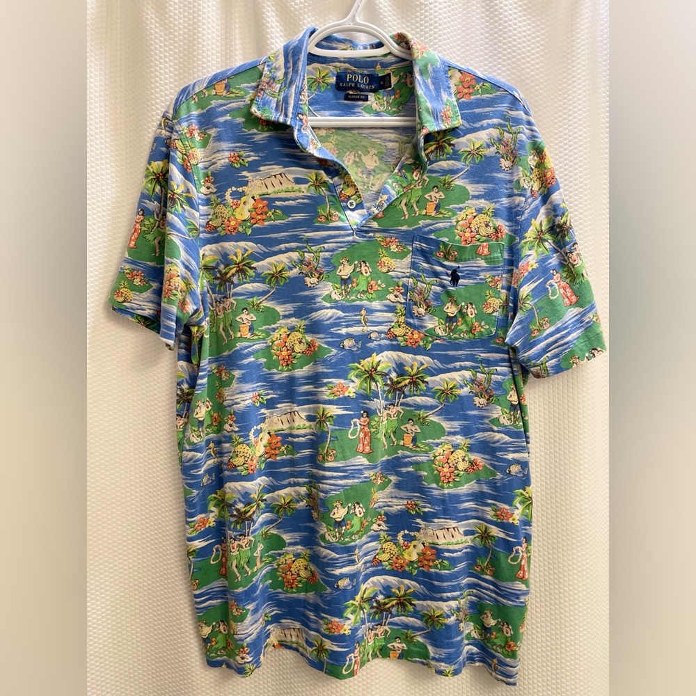 Ralph Lauren Blue Hawaiian Print Shirt